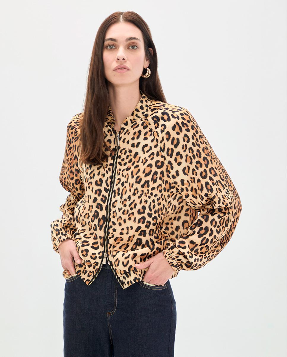 Imagem 0 de Blusão Bomber Animal Print com Fecho Zip