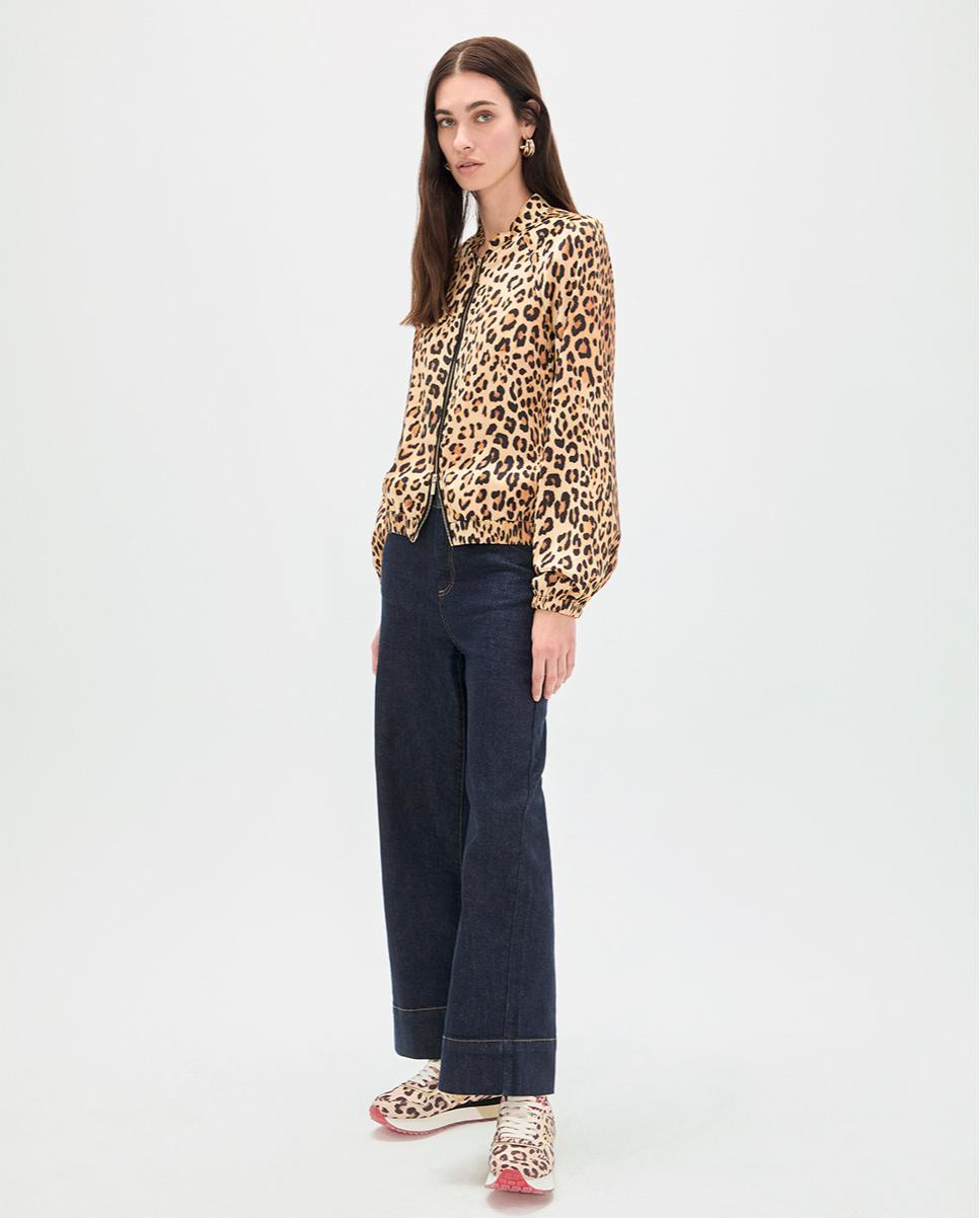 Blusão Bomber Animal Print com Fecho Zip Preto / Natural-2