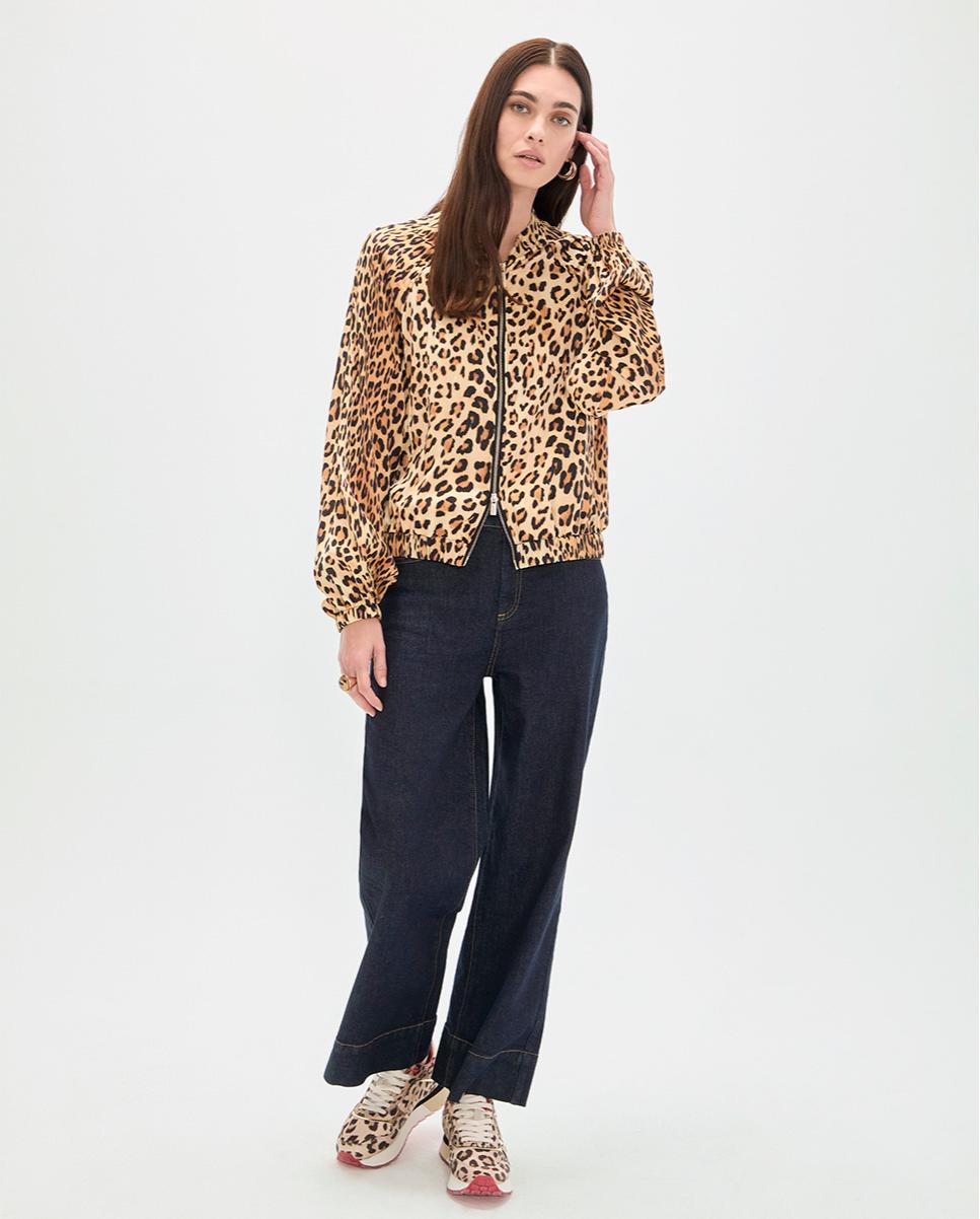 Blusão Bomber Animal Print com Fecho Zip Preto / Natural-3