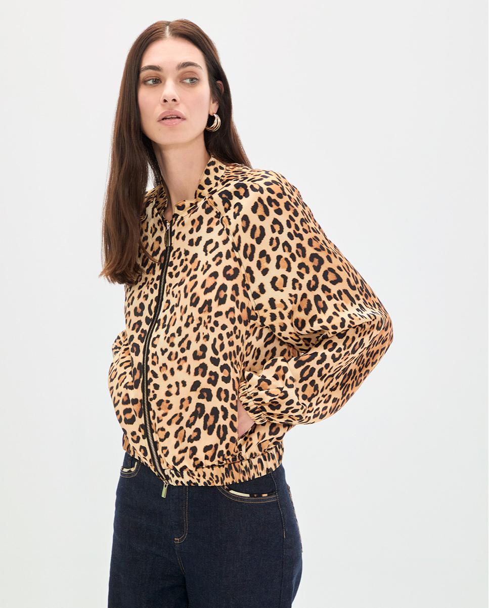 Blusão Bomber Animal Print com Fecho Zip Preto / Natural-4