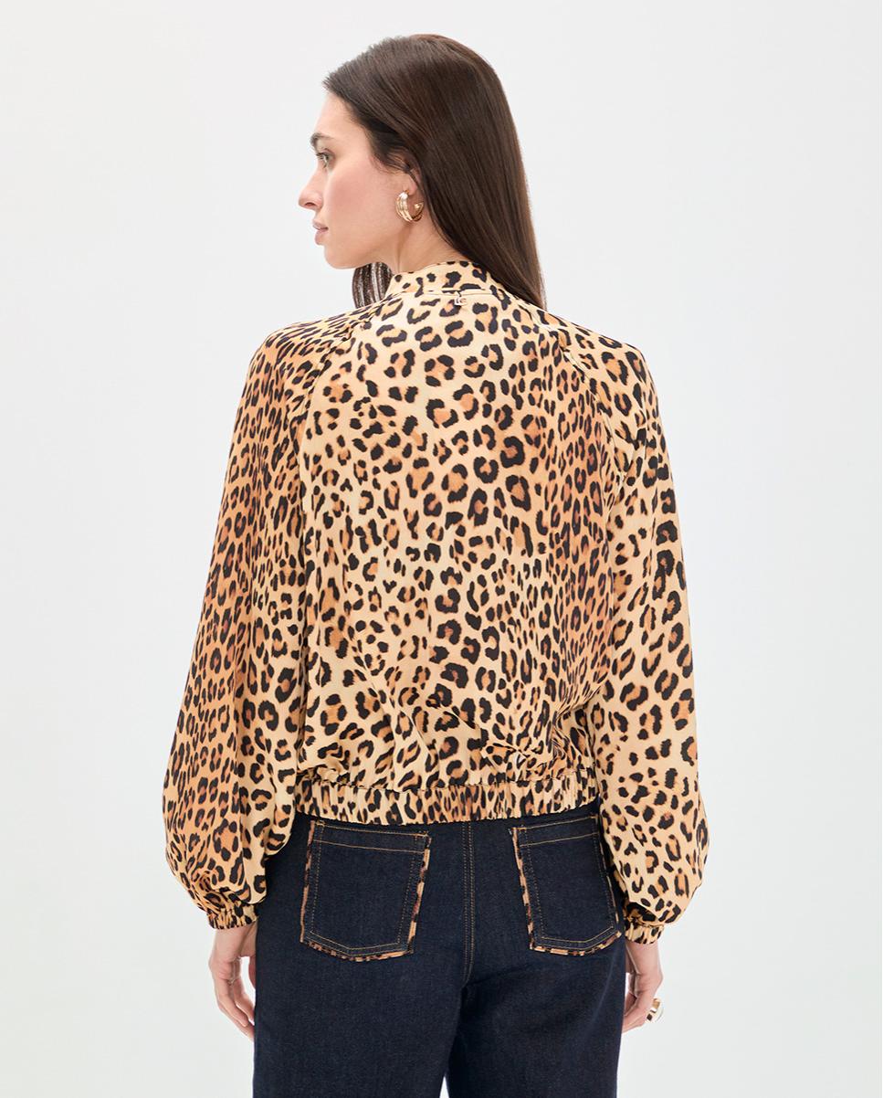 Blusão Bomber Animal Print com Fecho Zip Preto / Natural-5