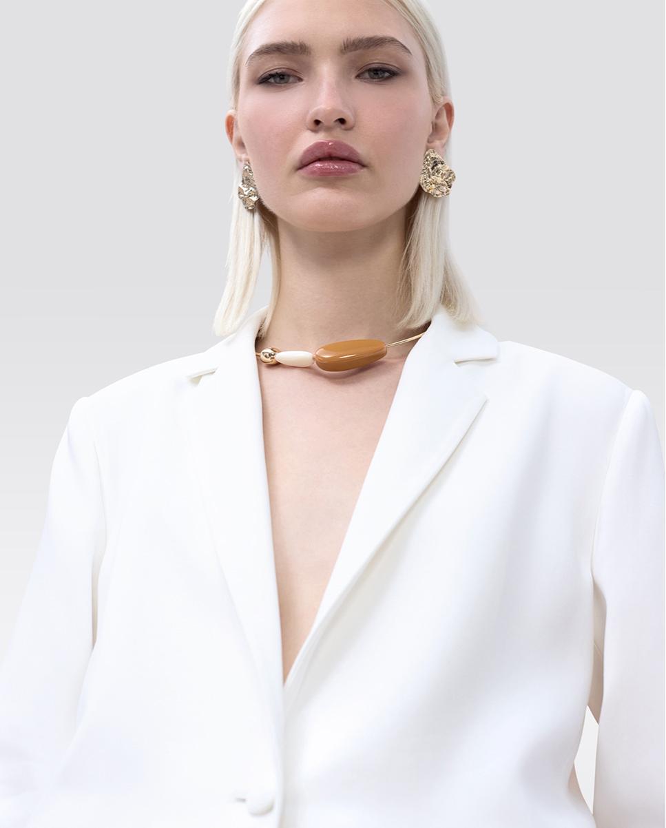 Blazer Ajustado com Fecho de Botões Branco-2