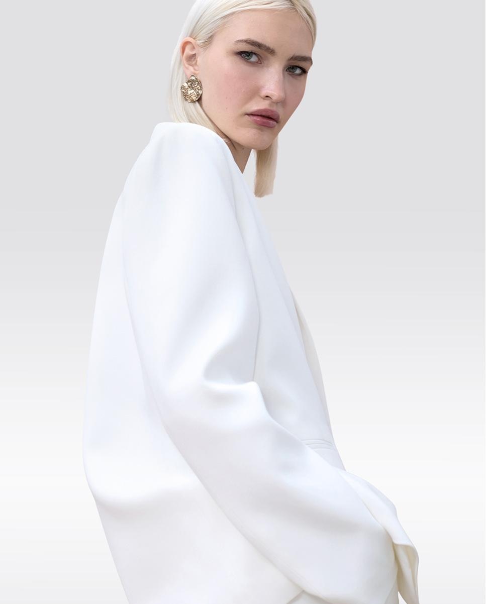 Blazer Ajustado com Fecho de Botões Branco-3