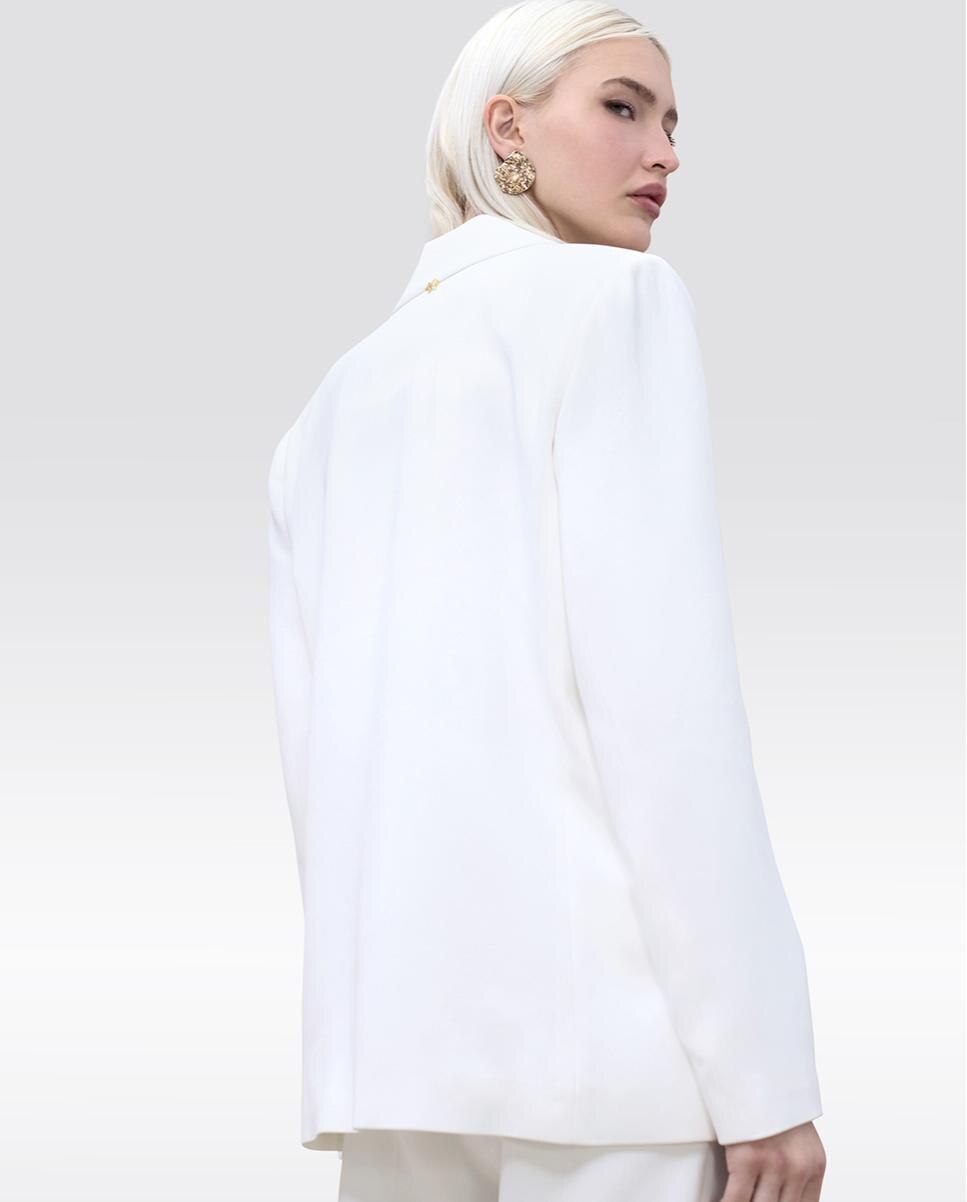 Blazer Ajustado com Fecho de Botões Branco-4