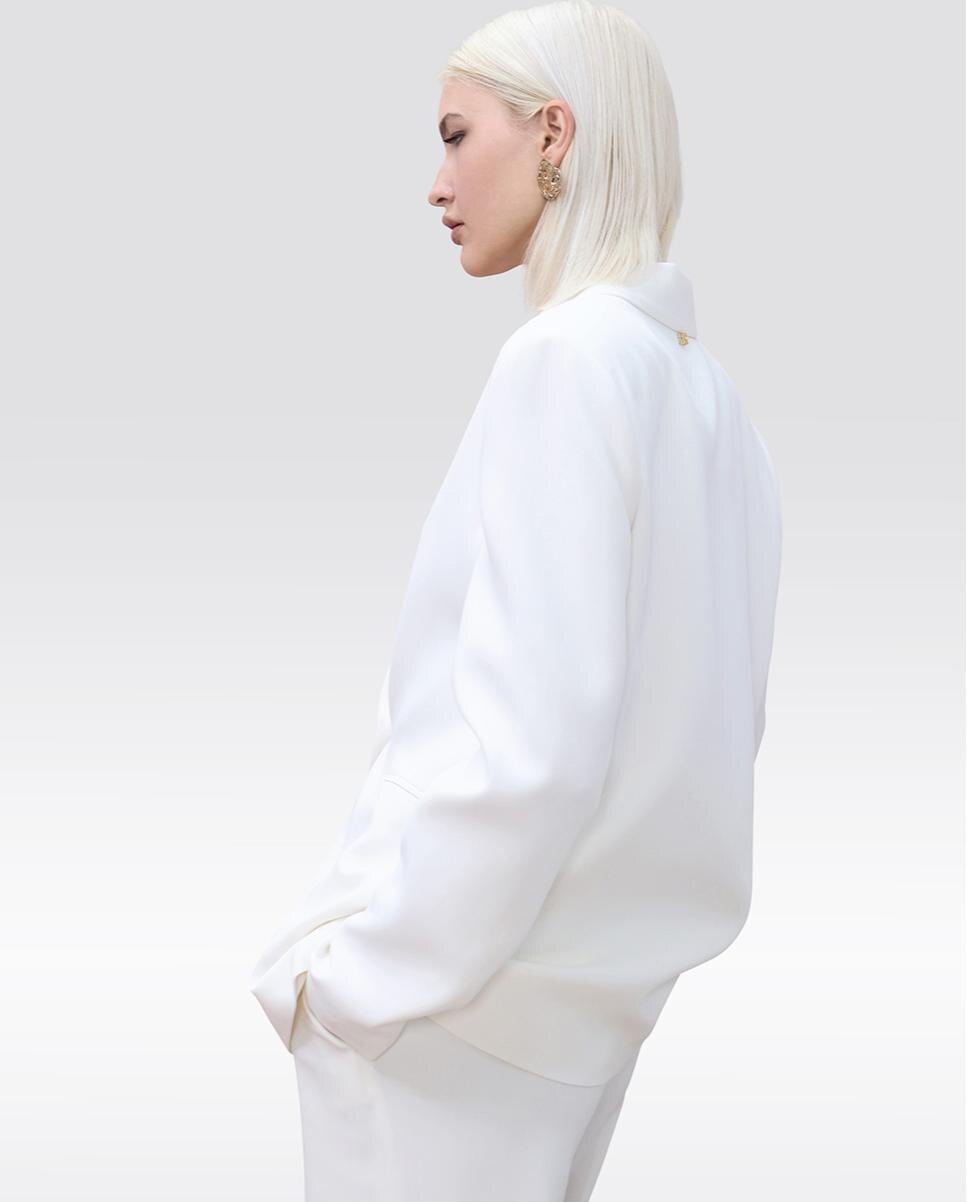 Blazer Ajustado com Fecho de Botões Branco-5