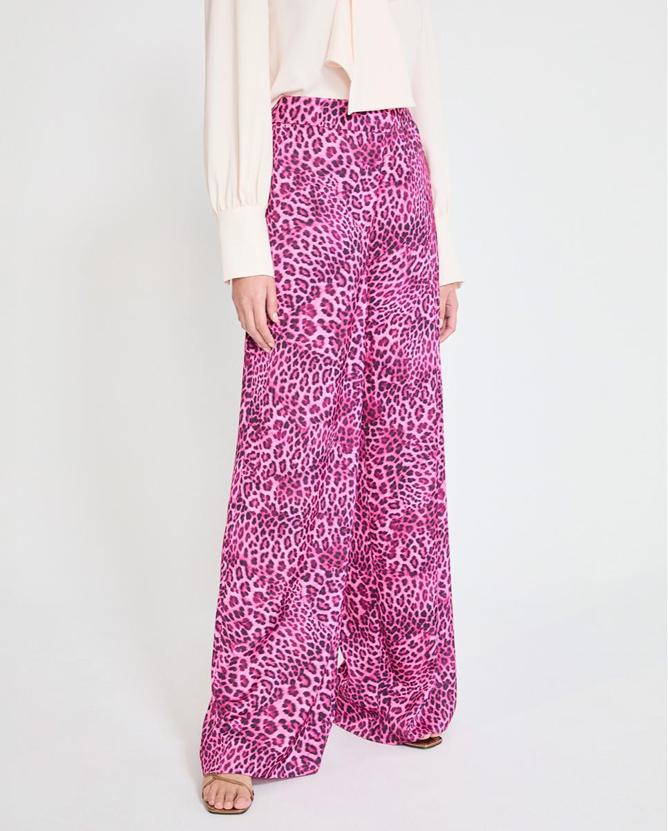 Calças Largas Wideleg em Animal Print Fúcsia-3