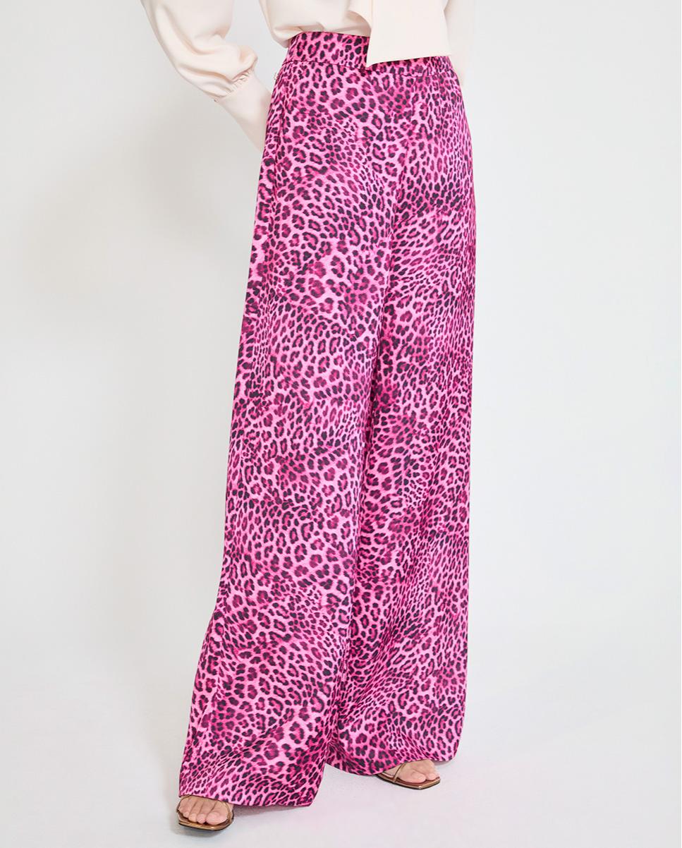 Calças Largas Wideleg em Animal Print Fúcsia-4