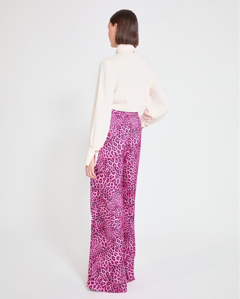 Calças Largas Wideleg em Animal Print Fúcsia-5