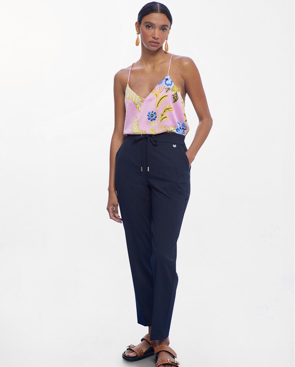 Calças Jogger com Bolsos e Cordão de Ajuste Azul-marinho-1