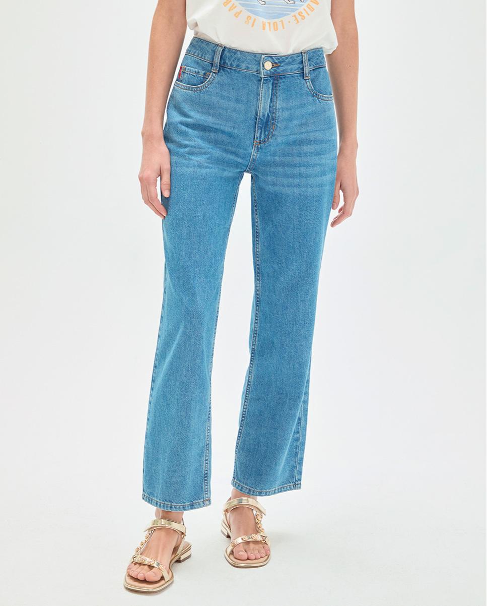 Jeans Básico de Corte a Direito com Cinco Bolsos Azul-5