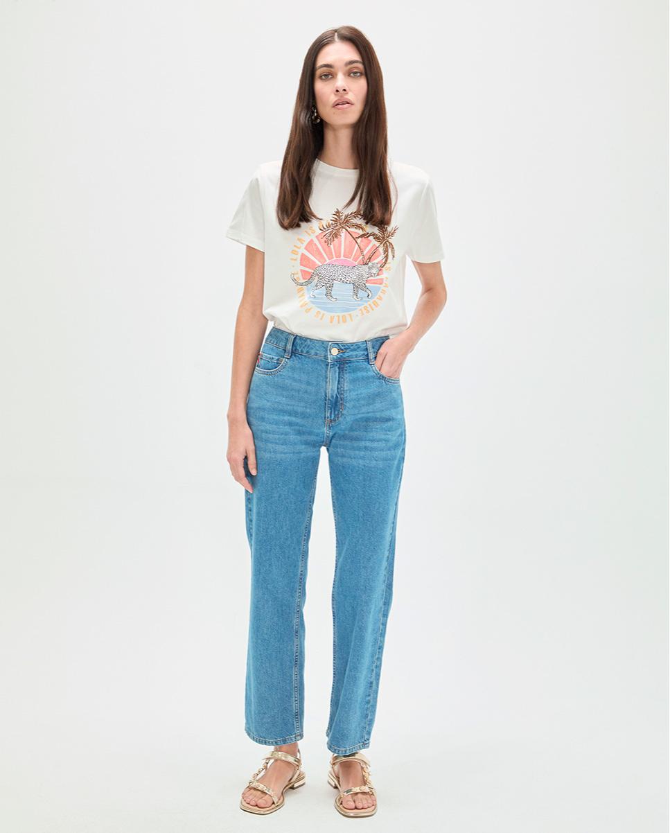 Imagem 0 de Jeans Básico de Corte a Direito com Cinco Bolsos