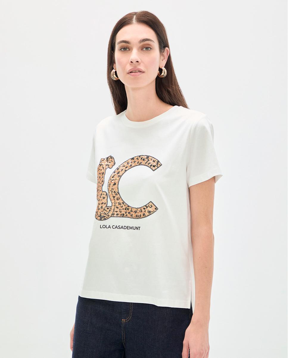 Imagem 0 de T-shirt com Logo Animal Print de Lantejoulas
