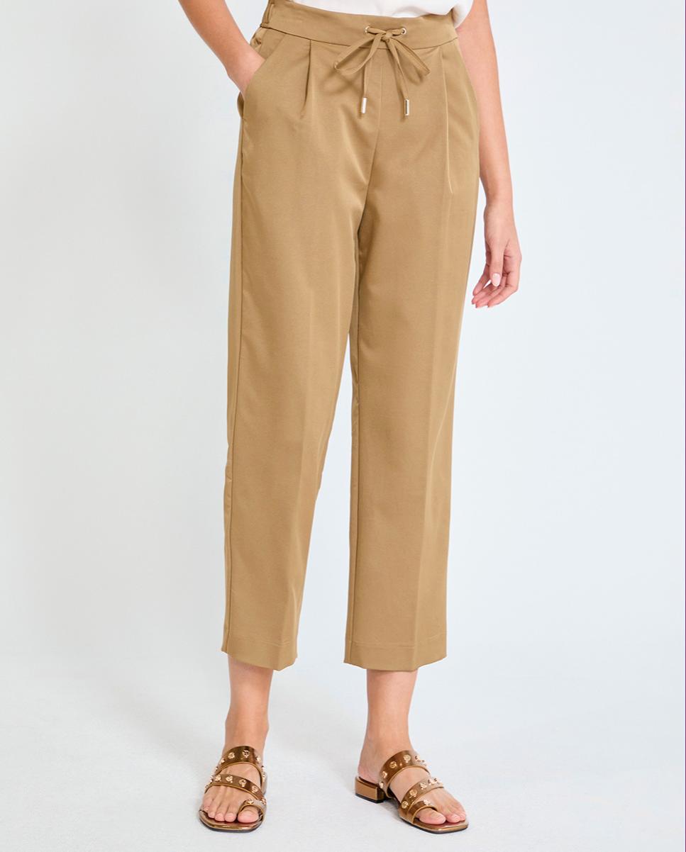 Calças Jogger em Tecido Técnico com Cordão de Ajuste Camel-2