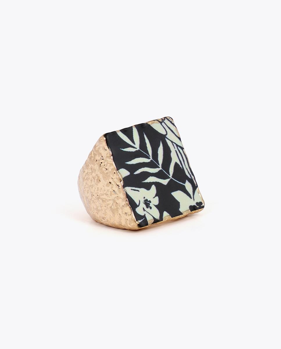 Anel Selo de Cerâmica Pintada Branco / Preto-2