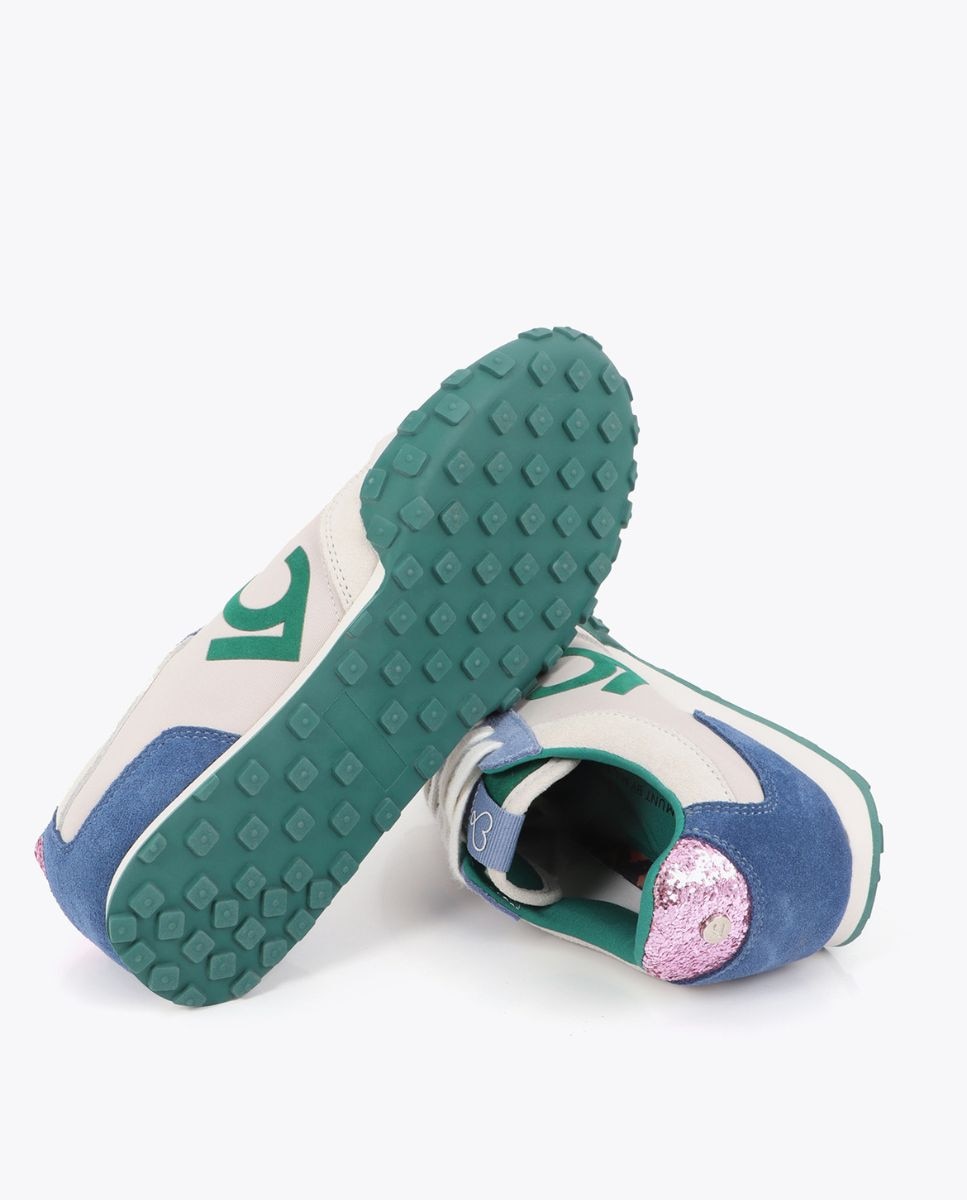 Sapatilhas Retro Combinadas em Diferentes Materiais e Pele Branco-2