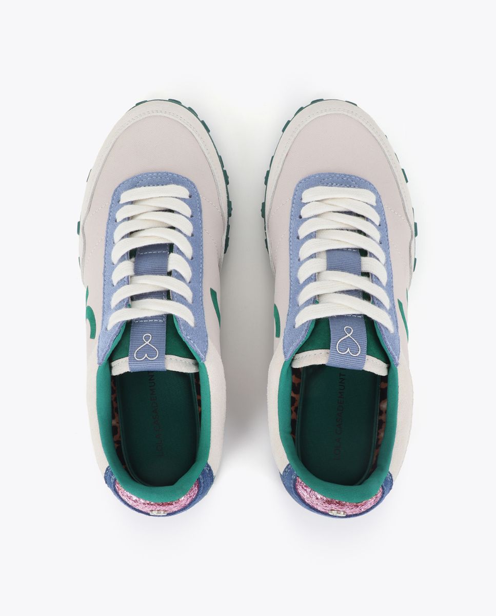 Sapatilhas Retro Combinadas em Diferentes Materiais e Pele Branco-5