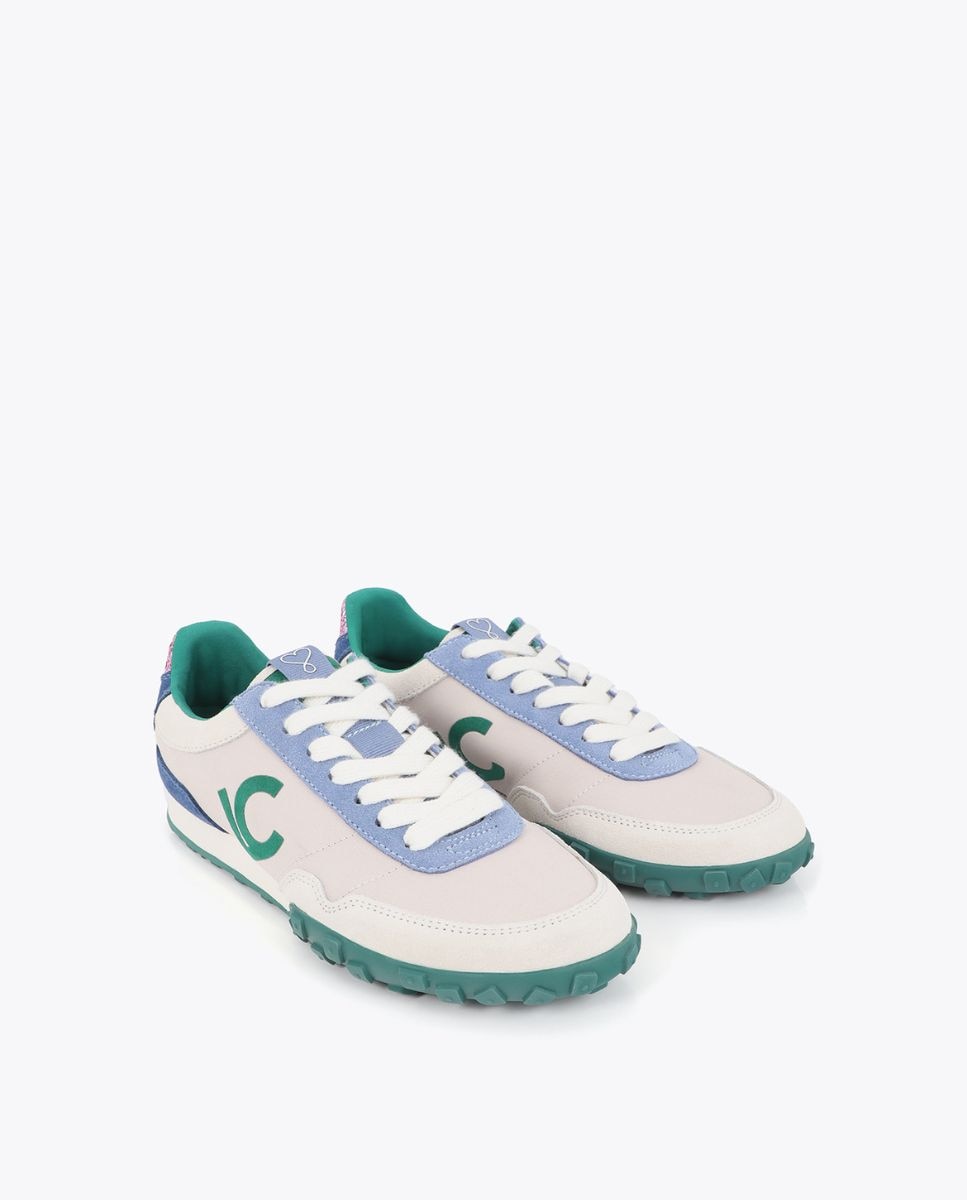 Sapatilhas Retro Combinadas em Diferentes Materiais e Pele Branco-6