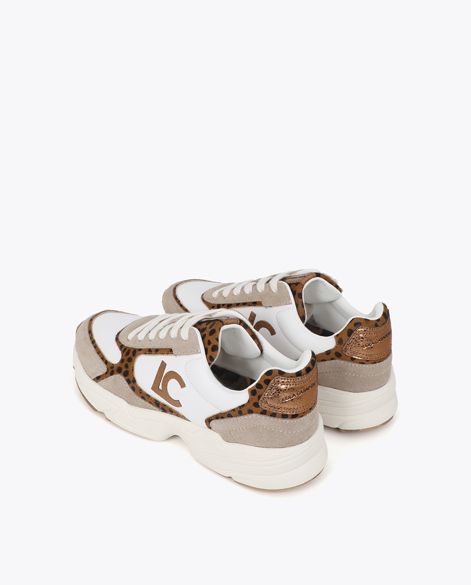 Sapatilhas Básicas com Sola Tipo Running Combinada em Diferentes Materiais e Pele Branco-3