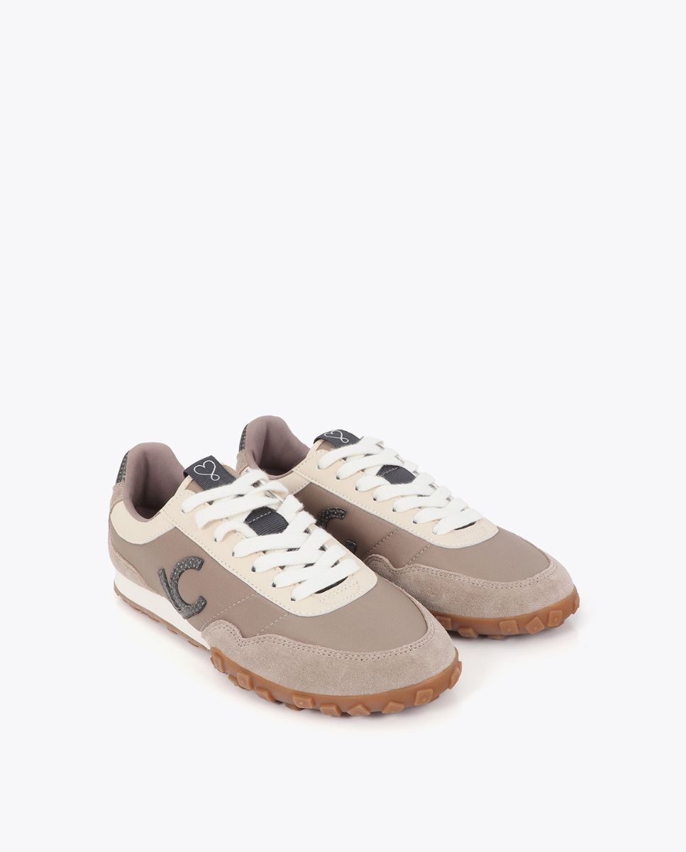 Sapatilhas Retro Combinadas em Diferentes Materiais e Pele Cinzento-2