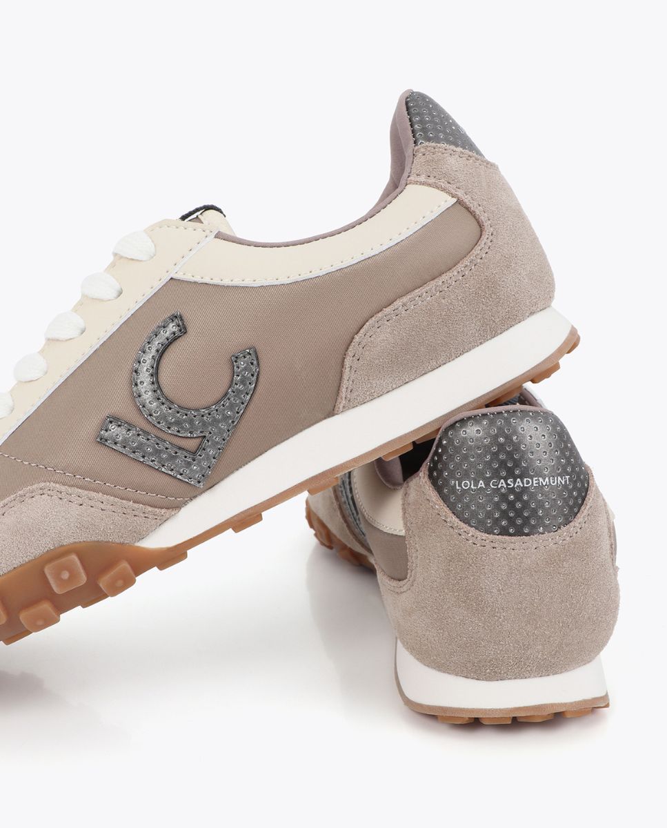 Sapatilhas Retro Combinadas em Diferentes Materiais e Pele Cinzento-5