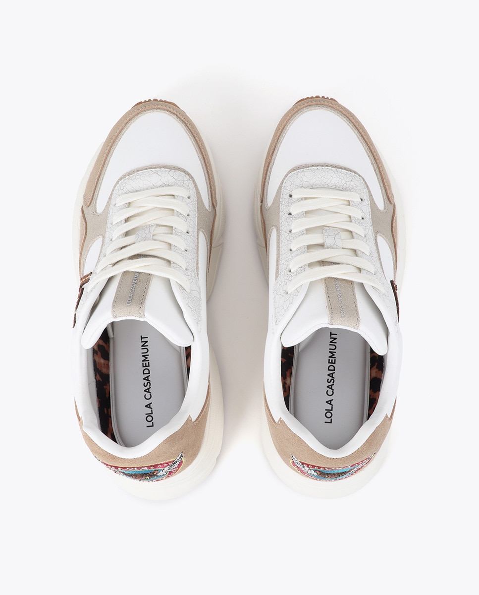Sapatilhas Básicas com Sola Tipo Running com Detalhe Patch Combinada em Diferentes Materiais e Pele 45a Branco-5