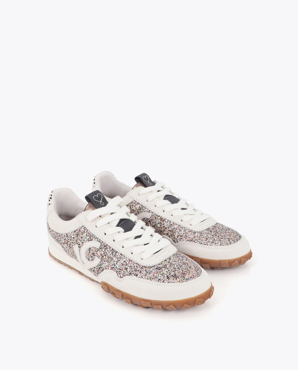 Sapatilhas Retro Combinadas em Diferentes Materiais e Pele Prata-2