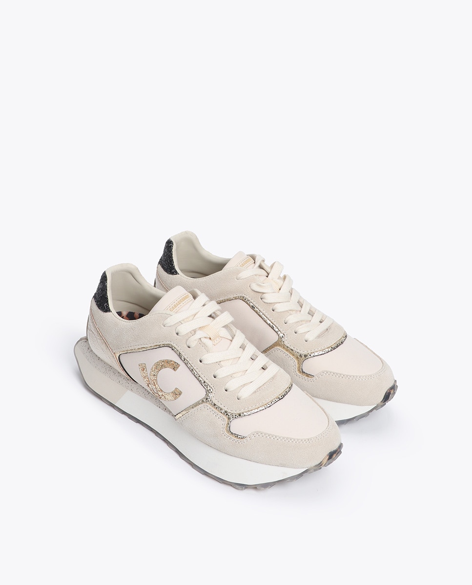 Sapatilhas Desportivas Combinadas em Diferentes Materiais e Pele Branco-2