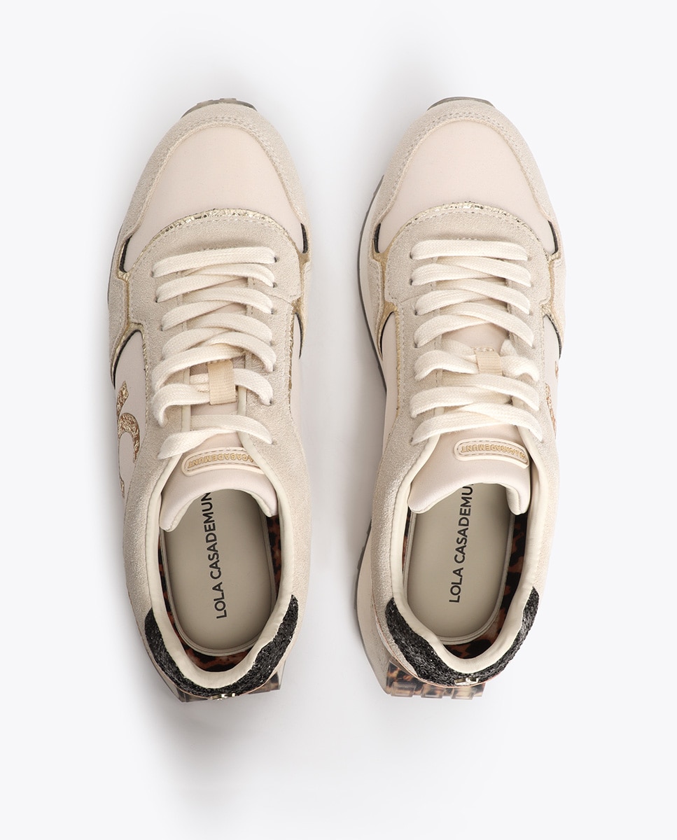 Sapatilhas Desportivas Combinadas em Diferentes Materiais e Pele Branco-4