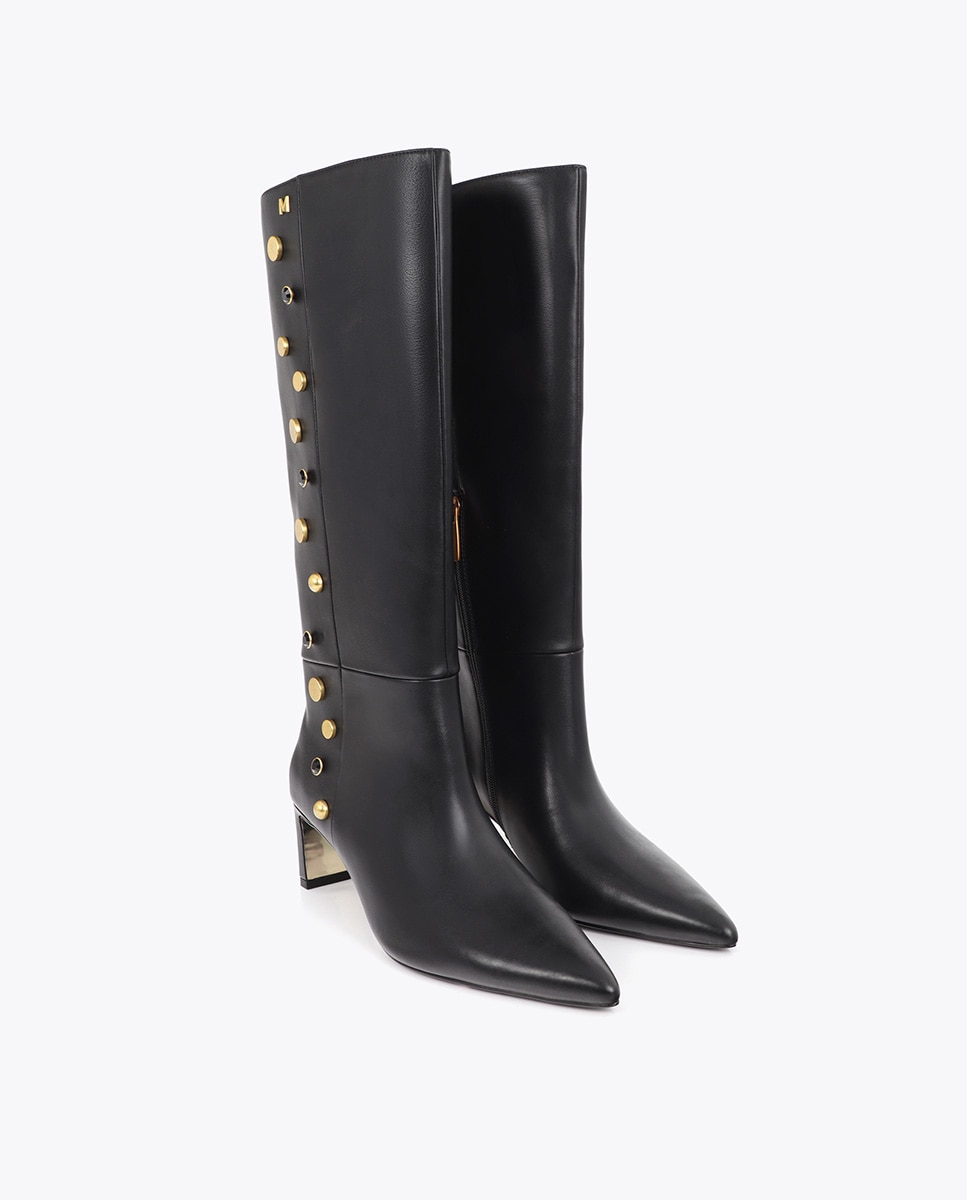 Botas Mosqueteira Altas com Detalhe de Aplicações Joia Preto-2