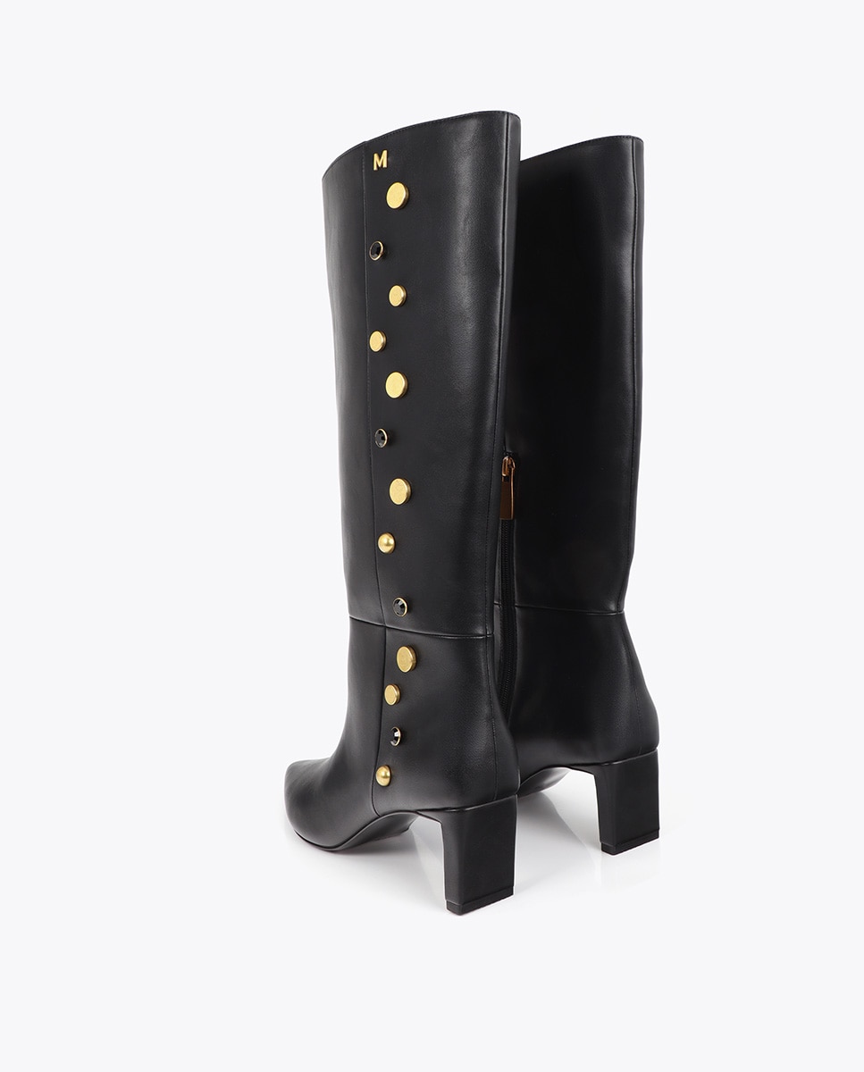 Botas Mosqueteira Altas com Detalhe de Aplicações Joia Preto-3