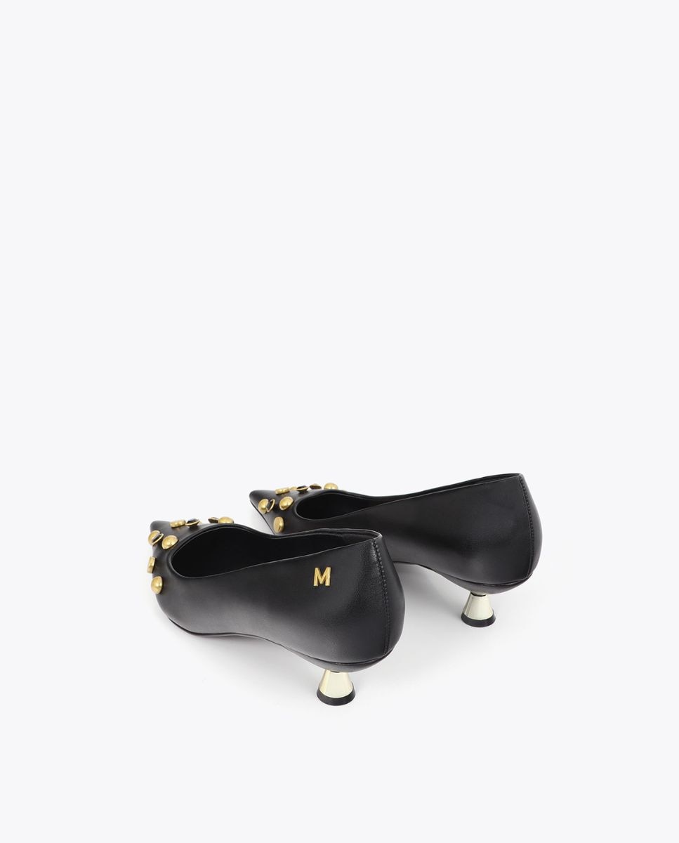 Sapatos de Salto com Detalhe Aplicações Joia e Tacão Metálico Preto-3