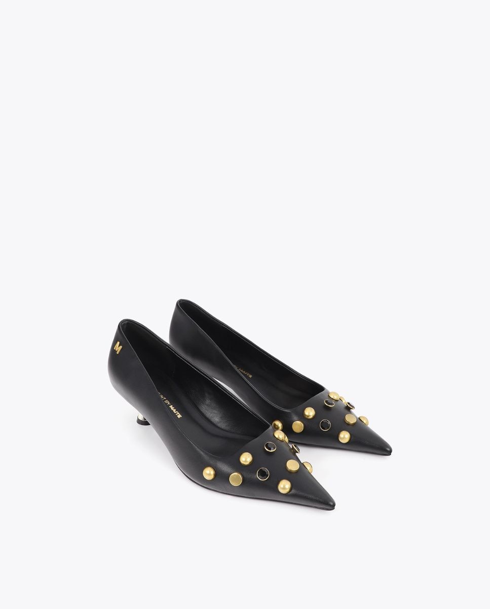 Sapatos de Salto com Detalhe Aplicações Joia e Tacão Metálico Preto-5