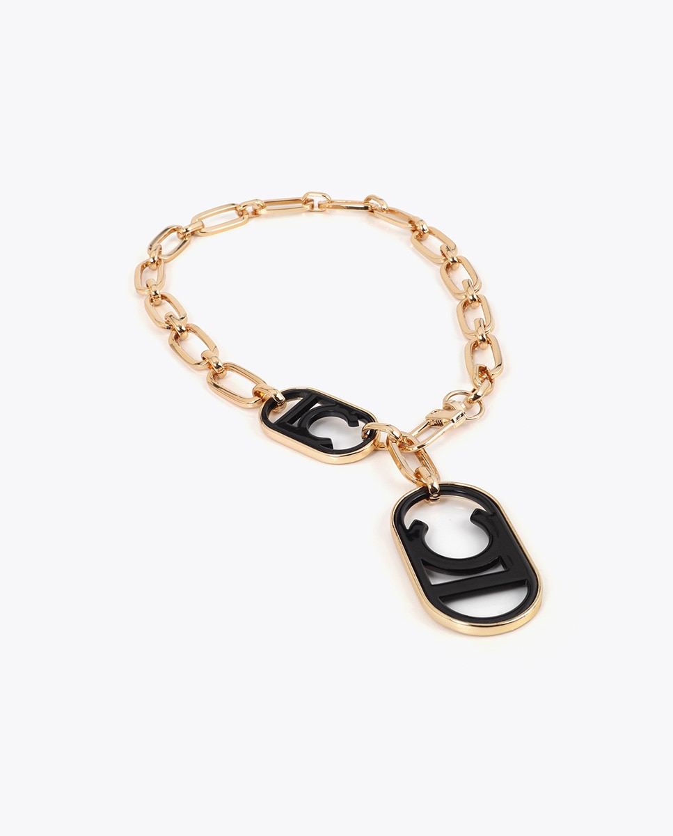 Colar de Corrente com Fecho Frontal e Charm com Logo Ovalado Ouro-2