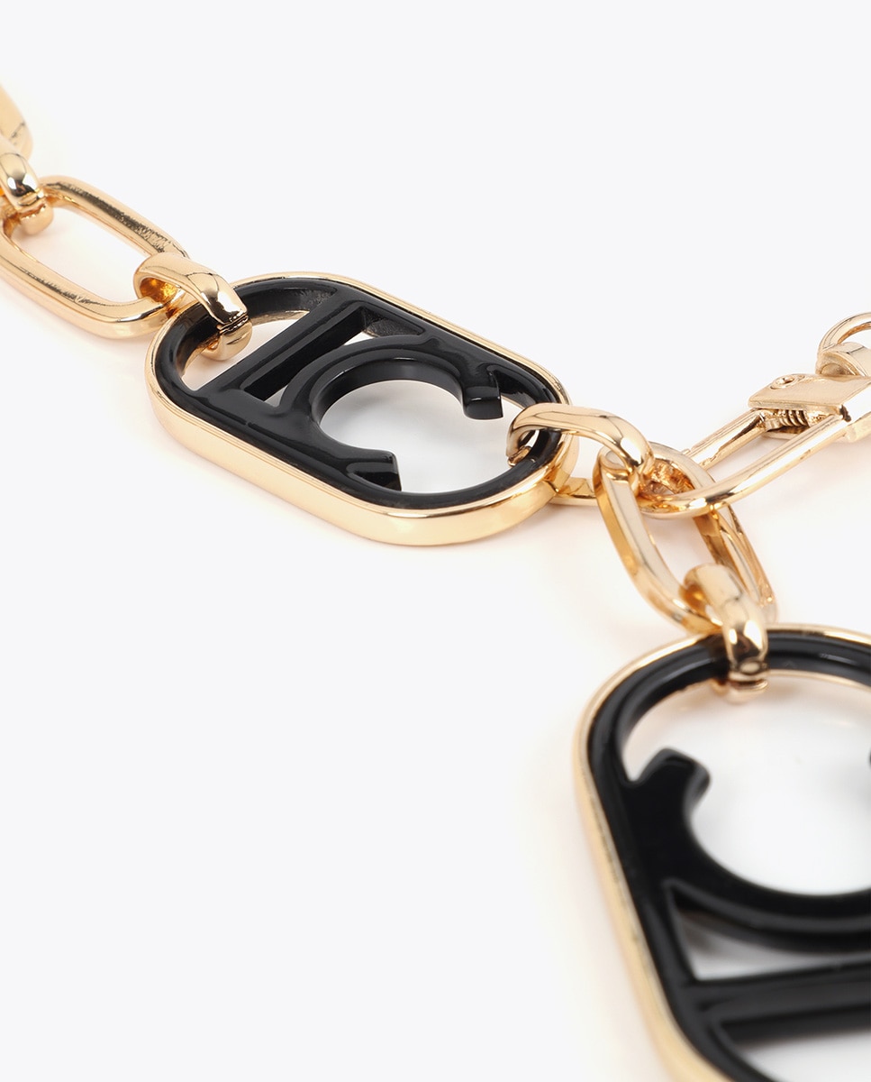 Colar de Corrente com Fecho Frontal e Charm com Logo Ovalado Ouro-3