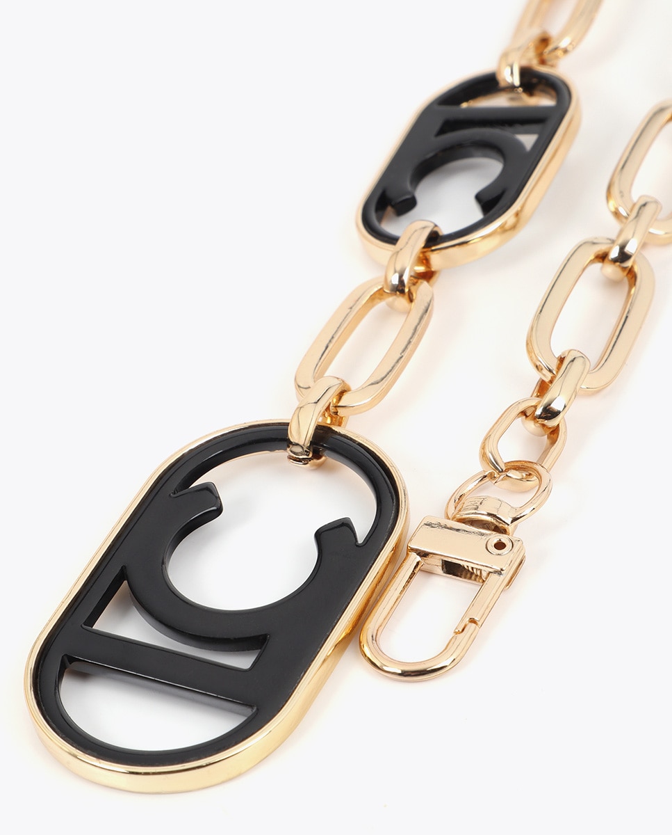 Colar de Corrente com Fecho Frontal e Charm com Logo Ovalado Ouro-4