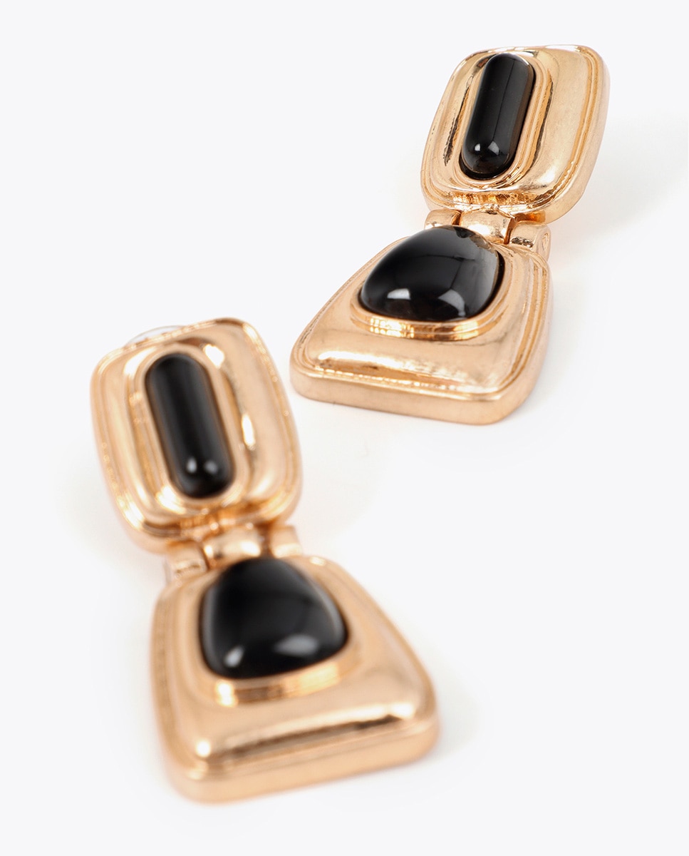 Brincos Combinados Medalhão Acrílico Preto-5