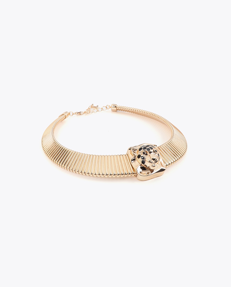 Colar Efeito Malha com Medalhão Leopardo Ouro-2