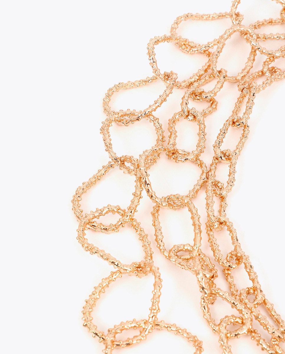 Colar Multicadeia Textura Ouro-3
