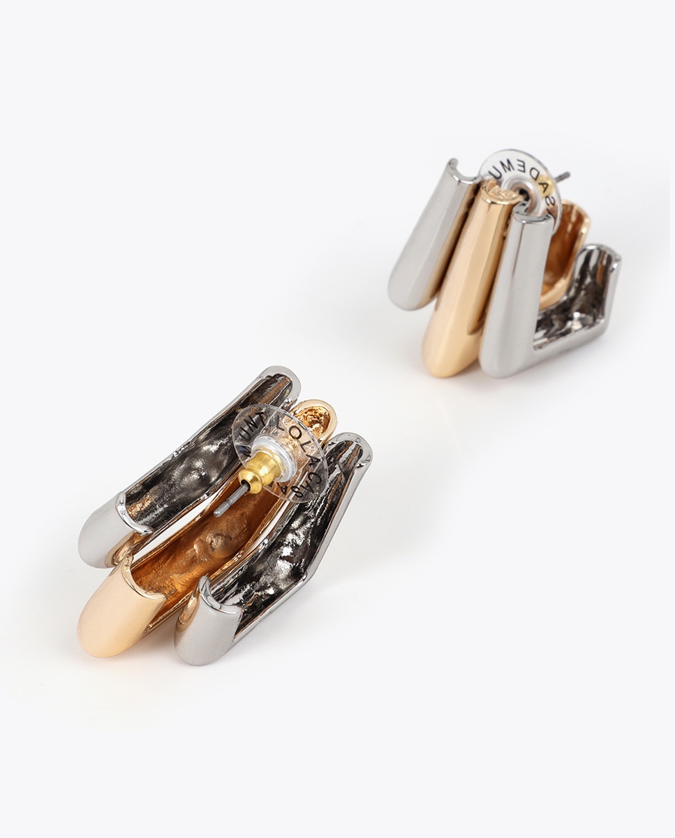 Brincos Geométricos Bicolor Ouro-3