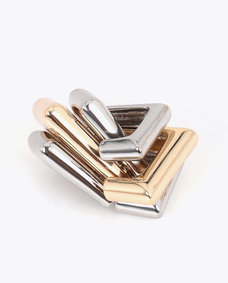 Brincos Geométricos Bicolor Ouro-4