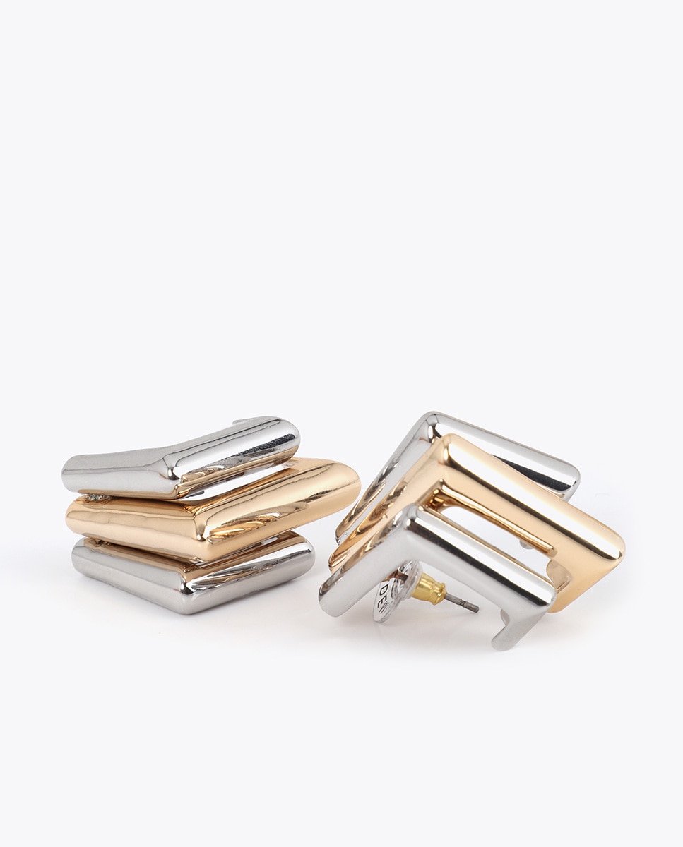 Brincos Geométricos Bicolor Ouro-5