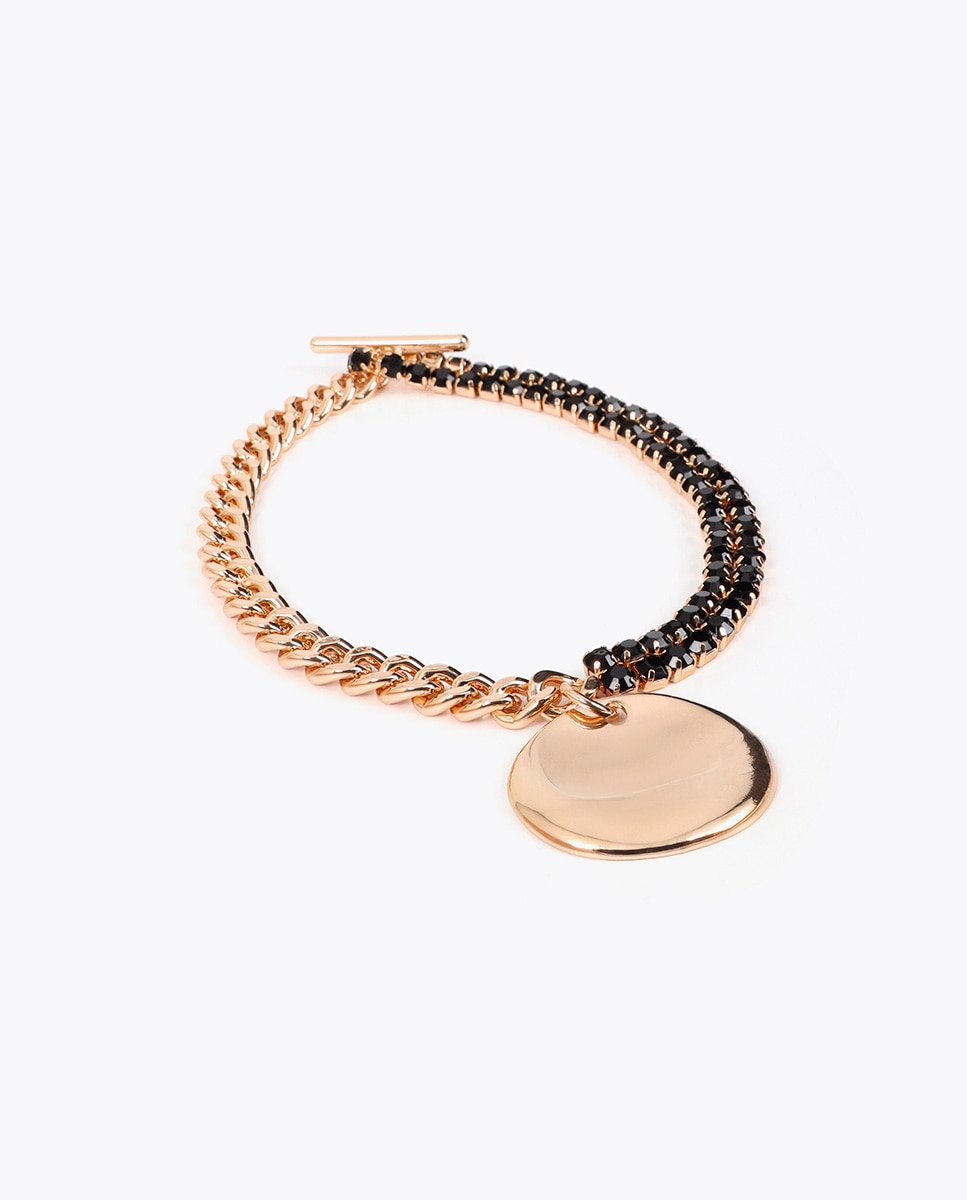 Colar Combinado Dourado e Pedras Pretas Preto-2