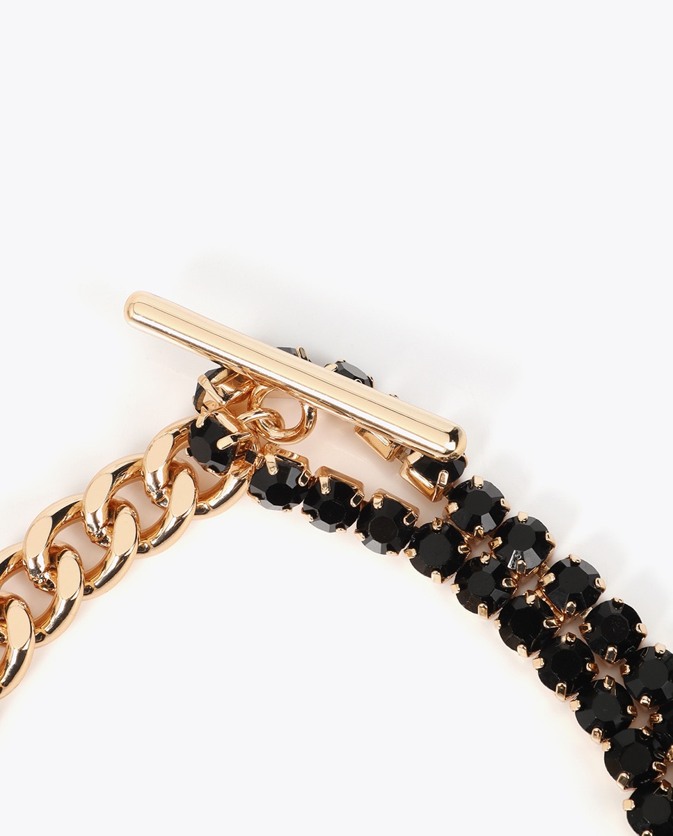 Colar Combinado Dourado e Pedras Pretas Preto-4