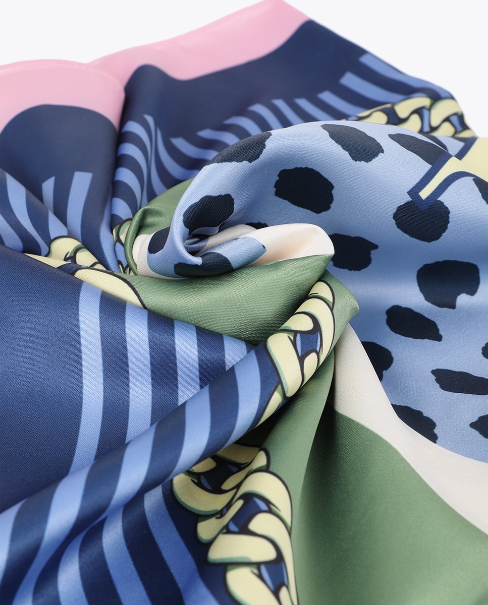Lenço Lc Animal 90x90cm Azul-4