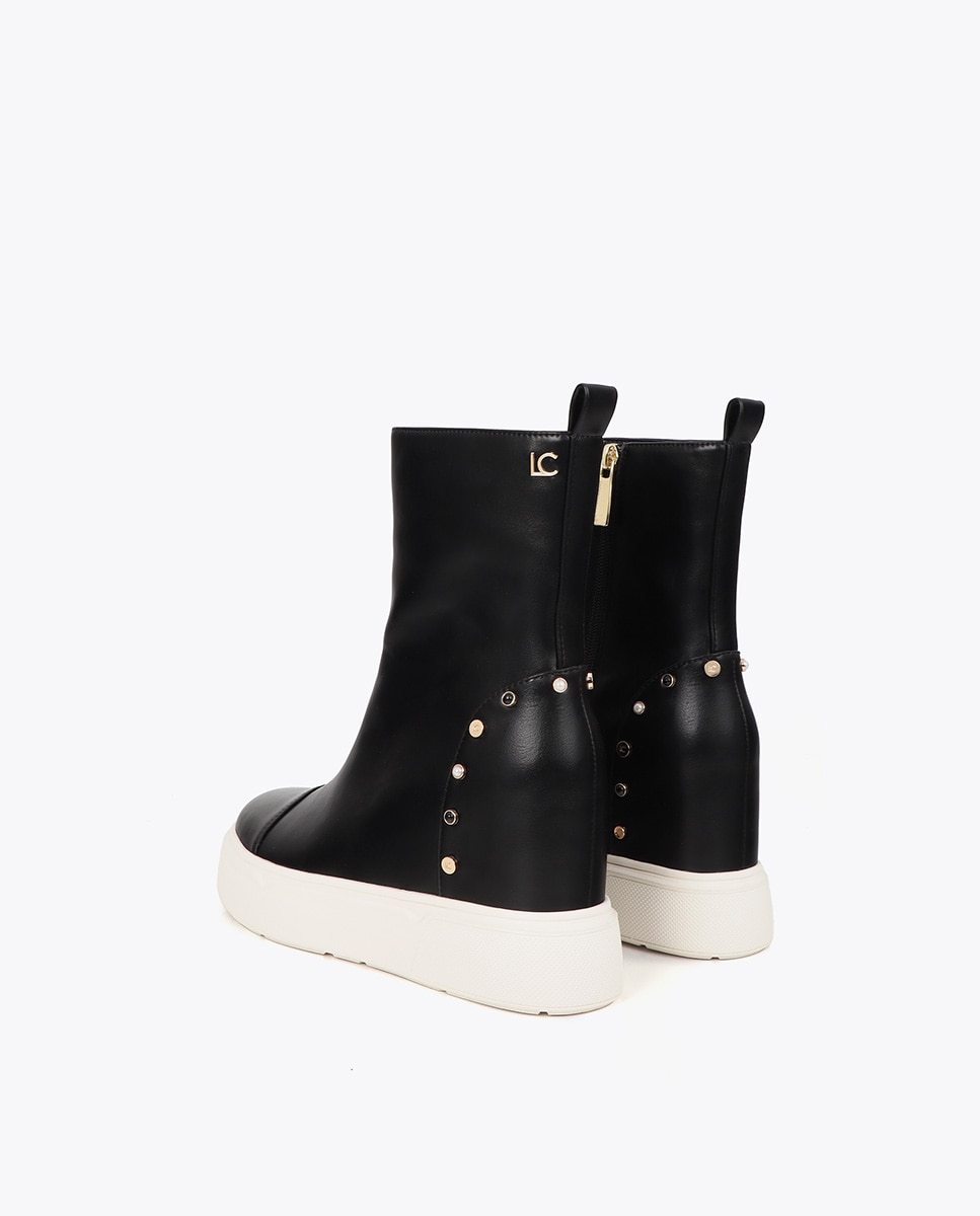Botins com Plataforma e Cunha Interior Tachas no Calcanhar Preto-3