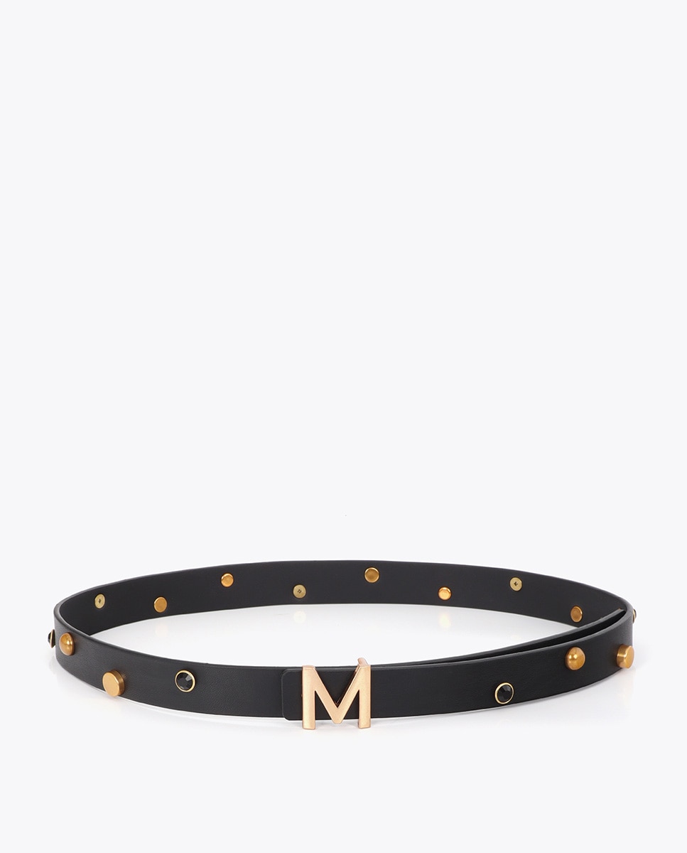 Cinto Fino Logo M com Apliques de Tachas e Cristais Preto-2