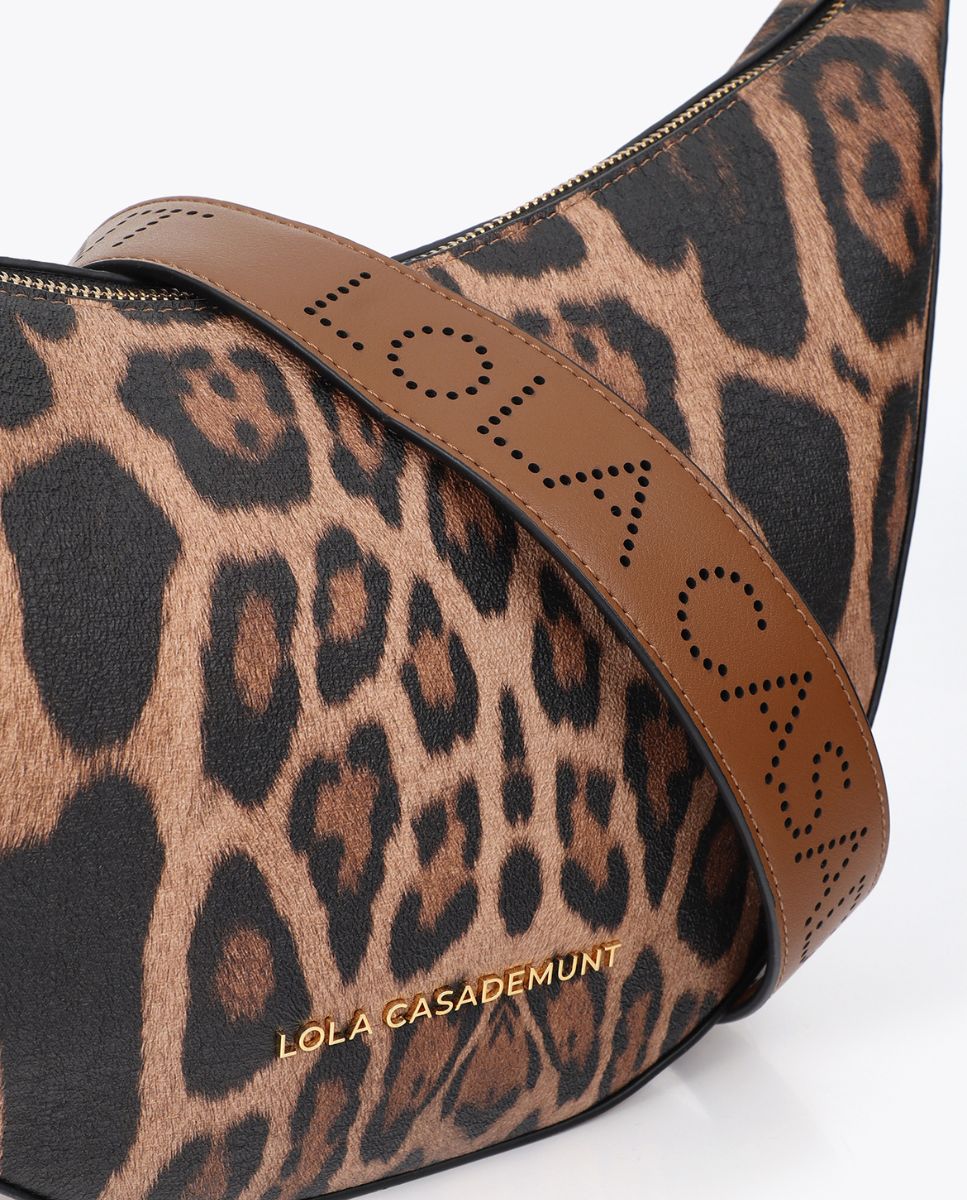 Mala a Tiracolo Animal Print com Alça Logo Perfurada Acácia / Castanho-3