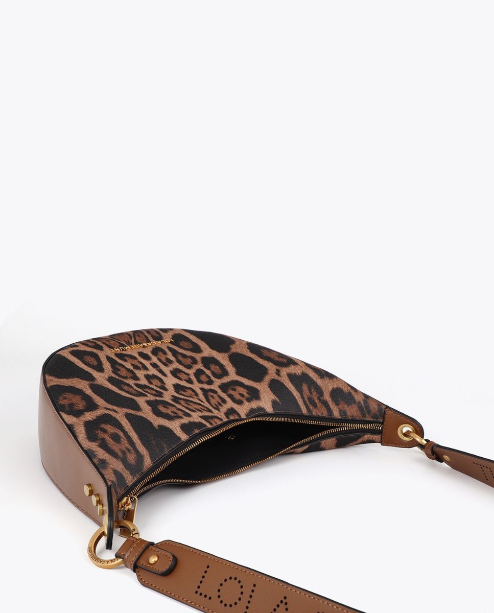 Mala a Tiracolo Animal Print com Alça Logo Perfurada Acácia / Castanho-4