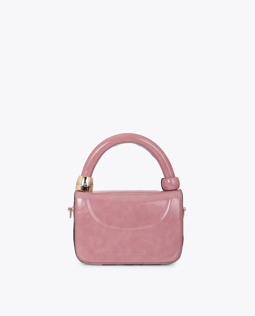 Mala a Tiracolo Mini com Detalhe de Aro Metálico Rosa-1