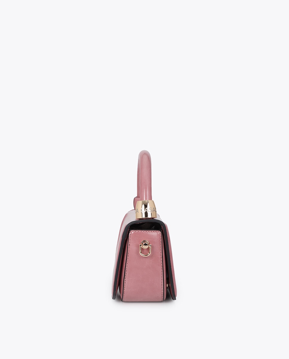 Mala a Tiracolo Mini com Detalhe de Aro Metálico Rosa-3